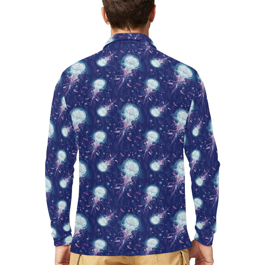 Jellyfish Cute Design Long Sleeve Polo Shirt For Men's