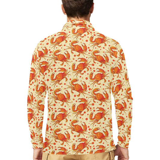 Crab Pattern Print Design 01 Long Sleeve Polo Shirt For Men's