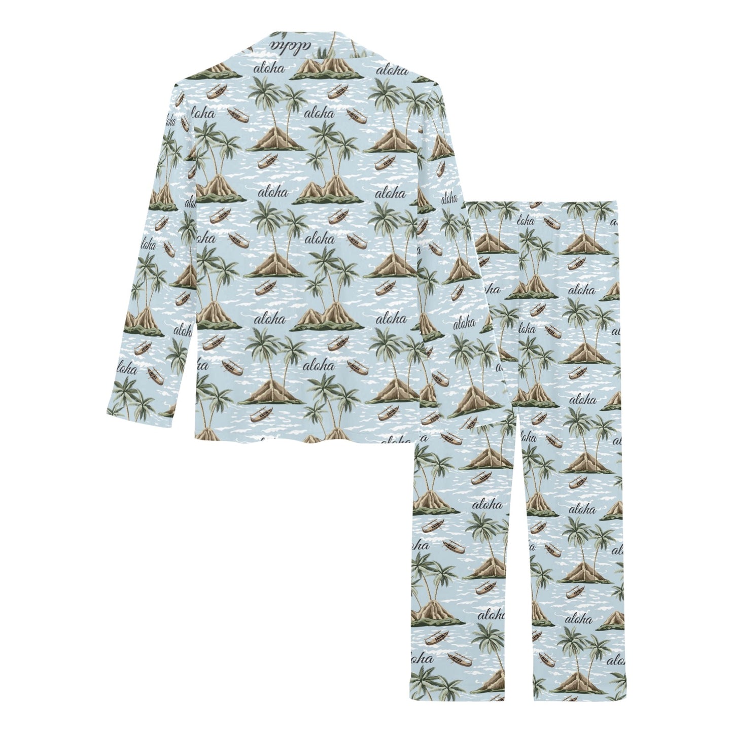 Aloha Hawaii island Design Themed Print Women's Long Pajama Set