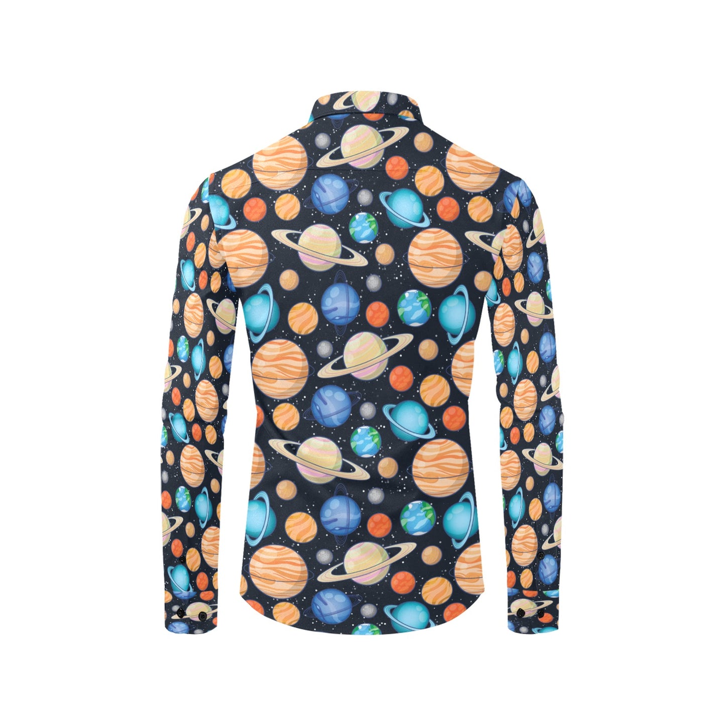 Planet Colorful Print Design LKS301 Men's Long Sleeve Dress Shirt