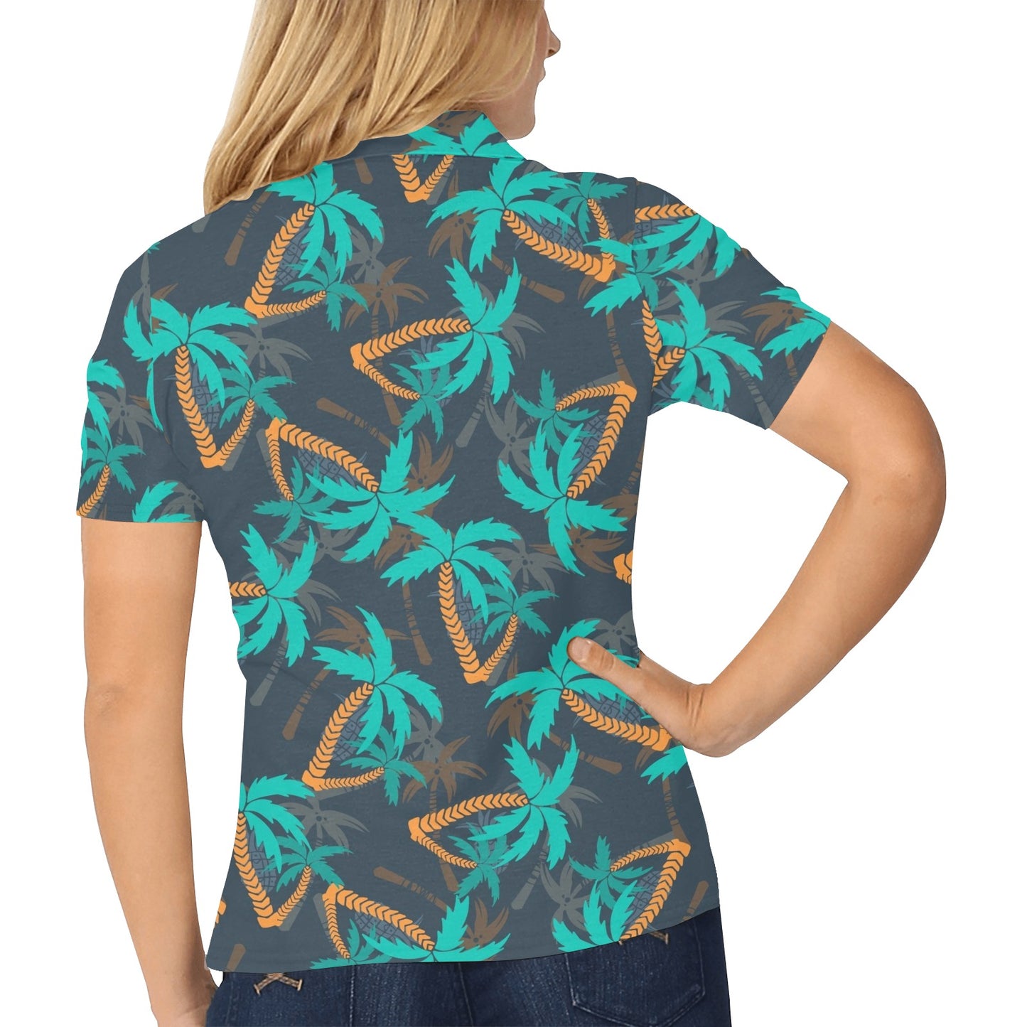 Palm Tree Pattern Print Design PT01 Women's Polo Shirt