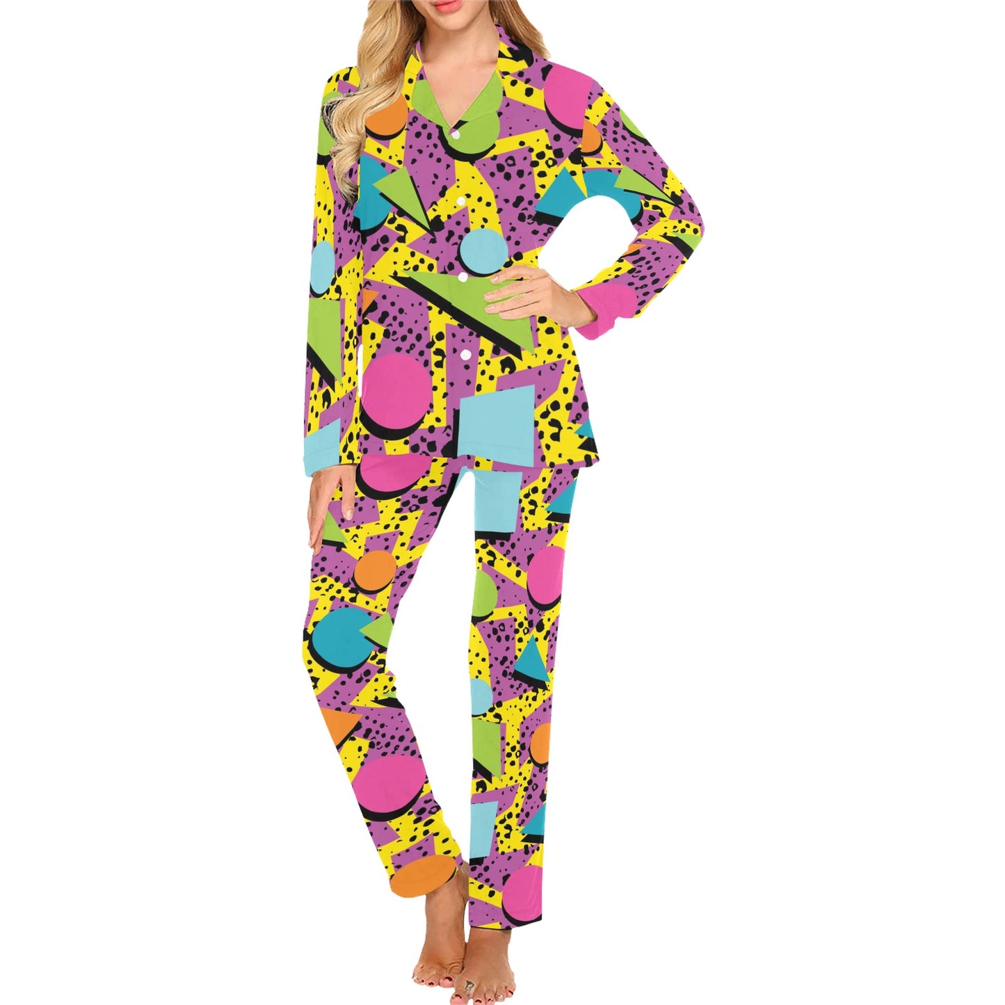 80s Pattern Print Design 1 Women's Long Pajama Set