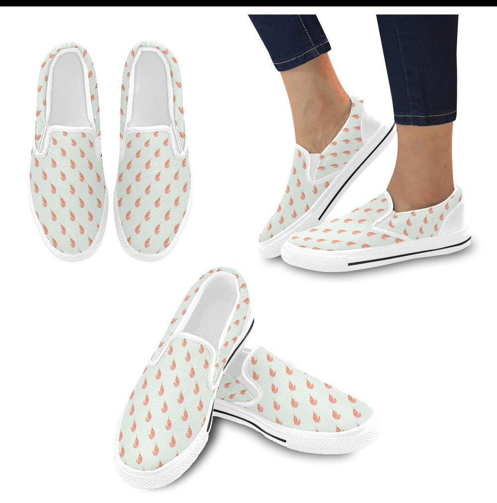 Shrimp Print Design LKS304 White Slip Ons Canvas Women's Shoes