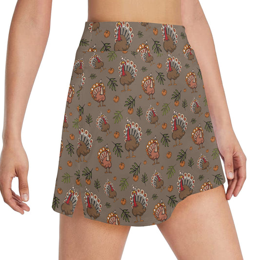 Thanksgiving Print Design LKS306 17" Golf & Pickleball Skort with Pockets