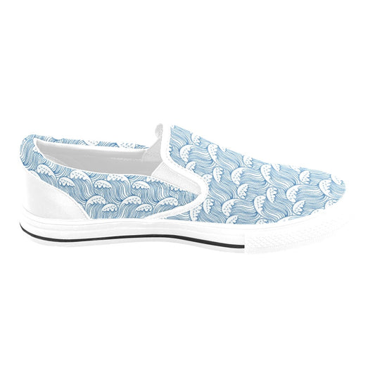 Wave Print Design LKS306 White Slip Ons Canvas Women's Shoes