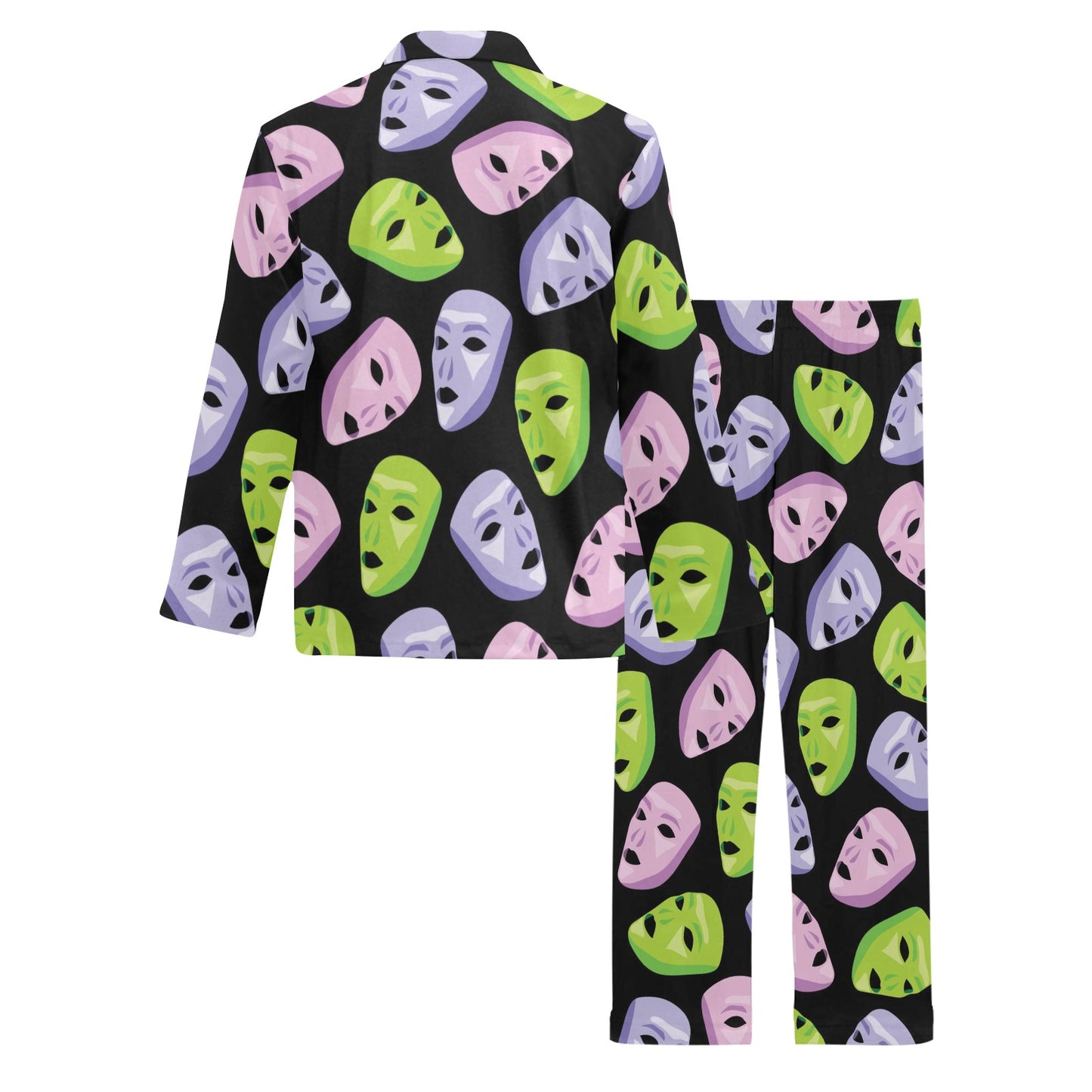 Acting Mask Pattern Print Design 04 Men's Long Pajama Set
