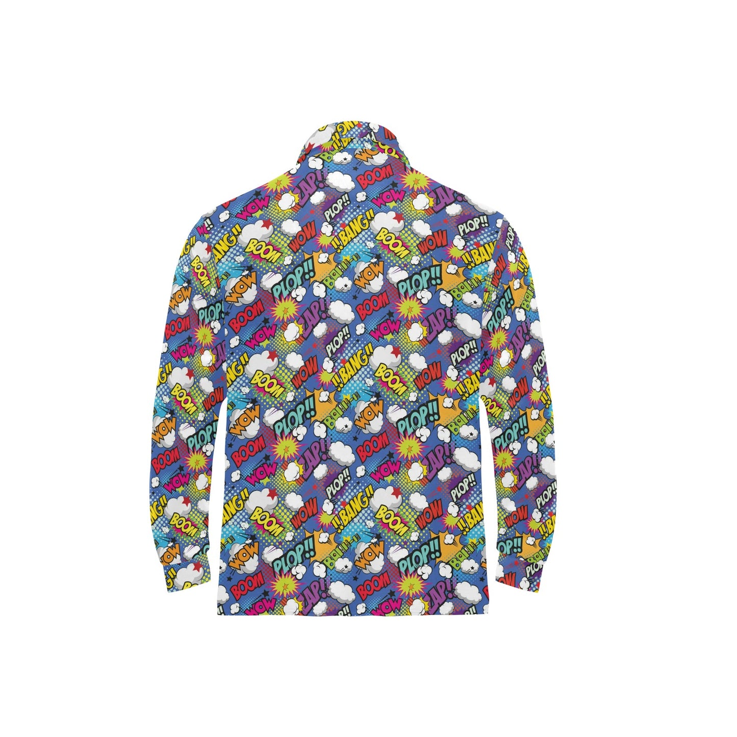 Comic Book Pattern Print Design 02 Long Sleeve Polo Shirt For Men's