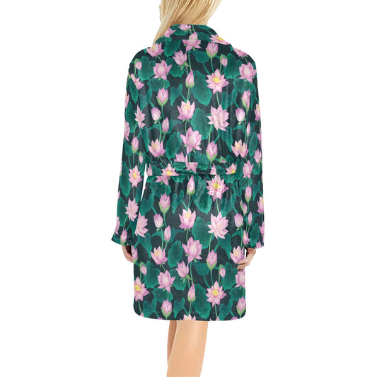 Water Lily Print Design LKS302 Women's Fleece Robe