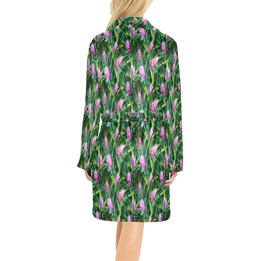 Tropical Folower Pink Heliconia Print Women's Fleece Robe