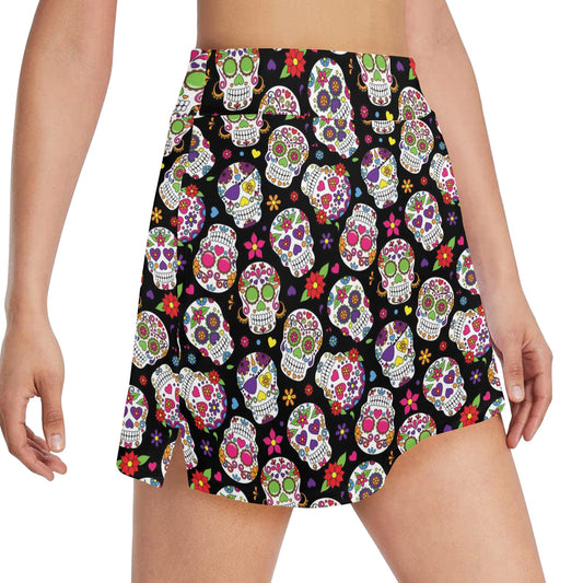 Sugar Skull Print Design LKS302 17" Golf & Pickleball Skort with Pockets