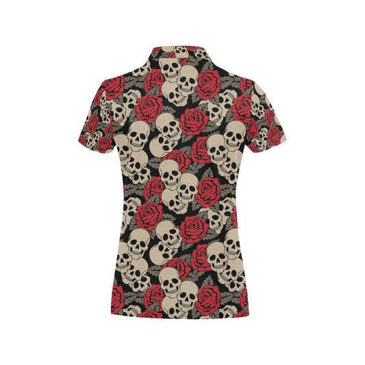 Skull And Roses Print Design LKS301 Women's Polo Shirt