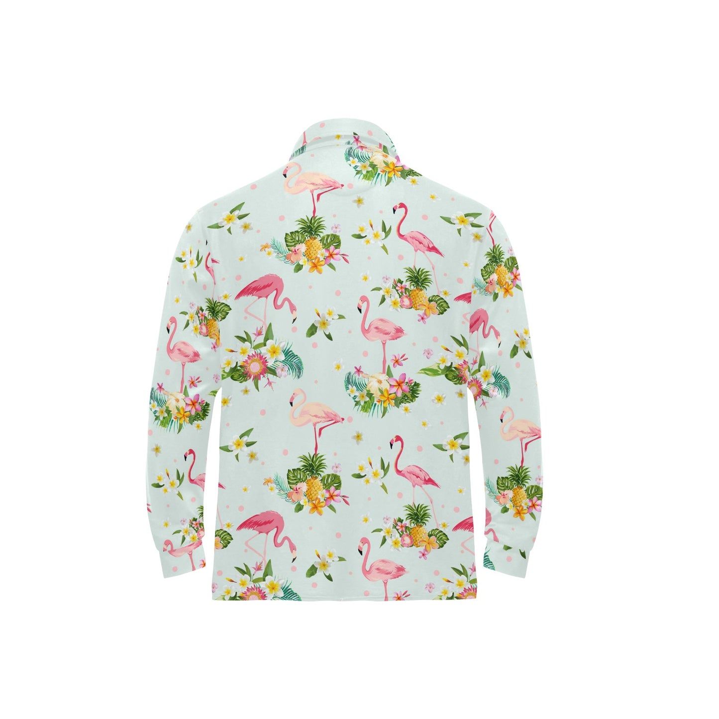 Flamingo Sweet Pattern Long Sleeve Polo Shirt For Men's