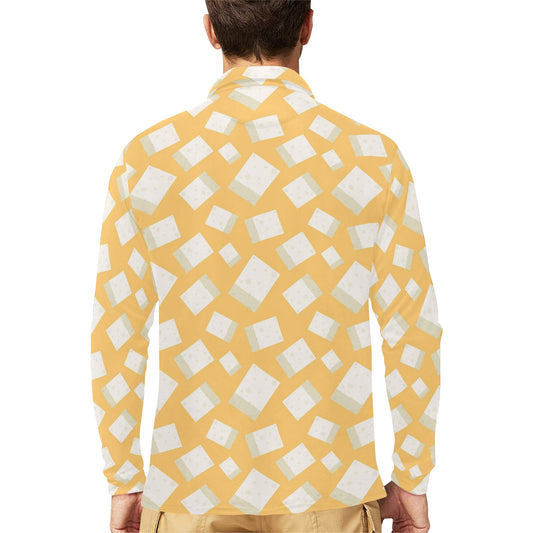 Tofu Print Design LKS302 Long Sleeve Polo Shirt For Men's