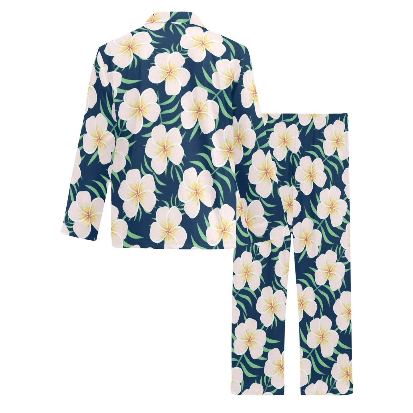 Pink Plumeria Pattern Print Design PM016 Men's Long Pajama Set