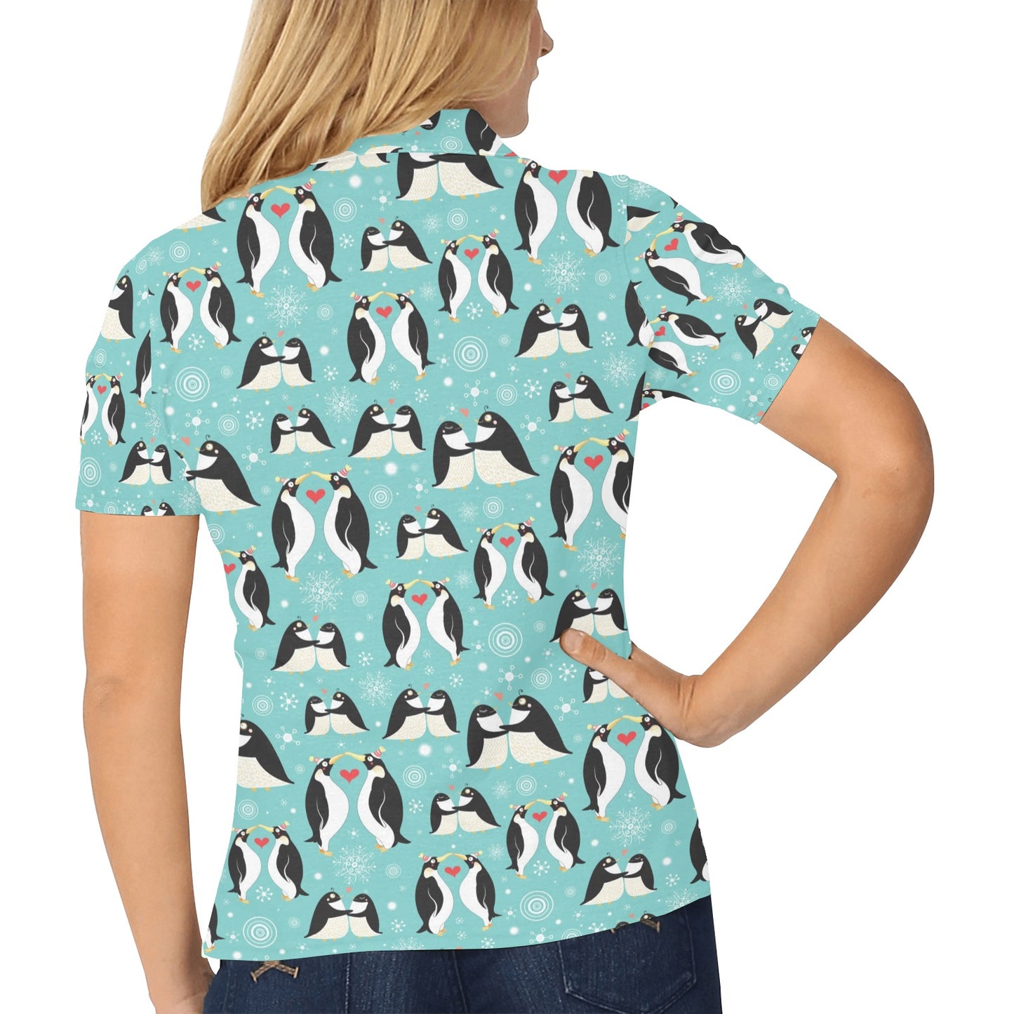 Penguin Love Print Women's Polo Shirt