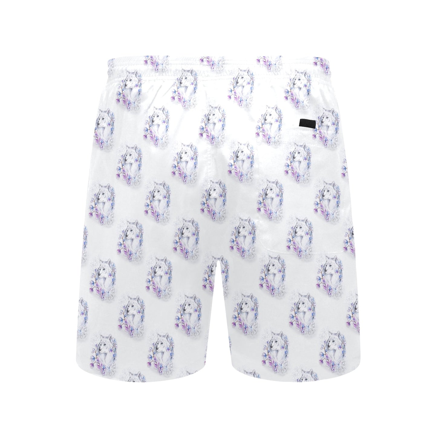 Wolf with Flower Print Design Men's Swim Trunks Beach Shorts