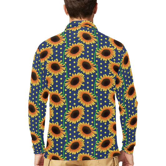 Sunflower Pattern Print Design SF03 Long Sleeve Polo Shirt For Men's