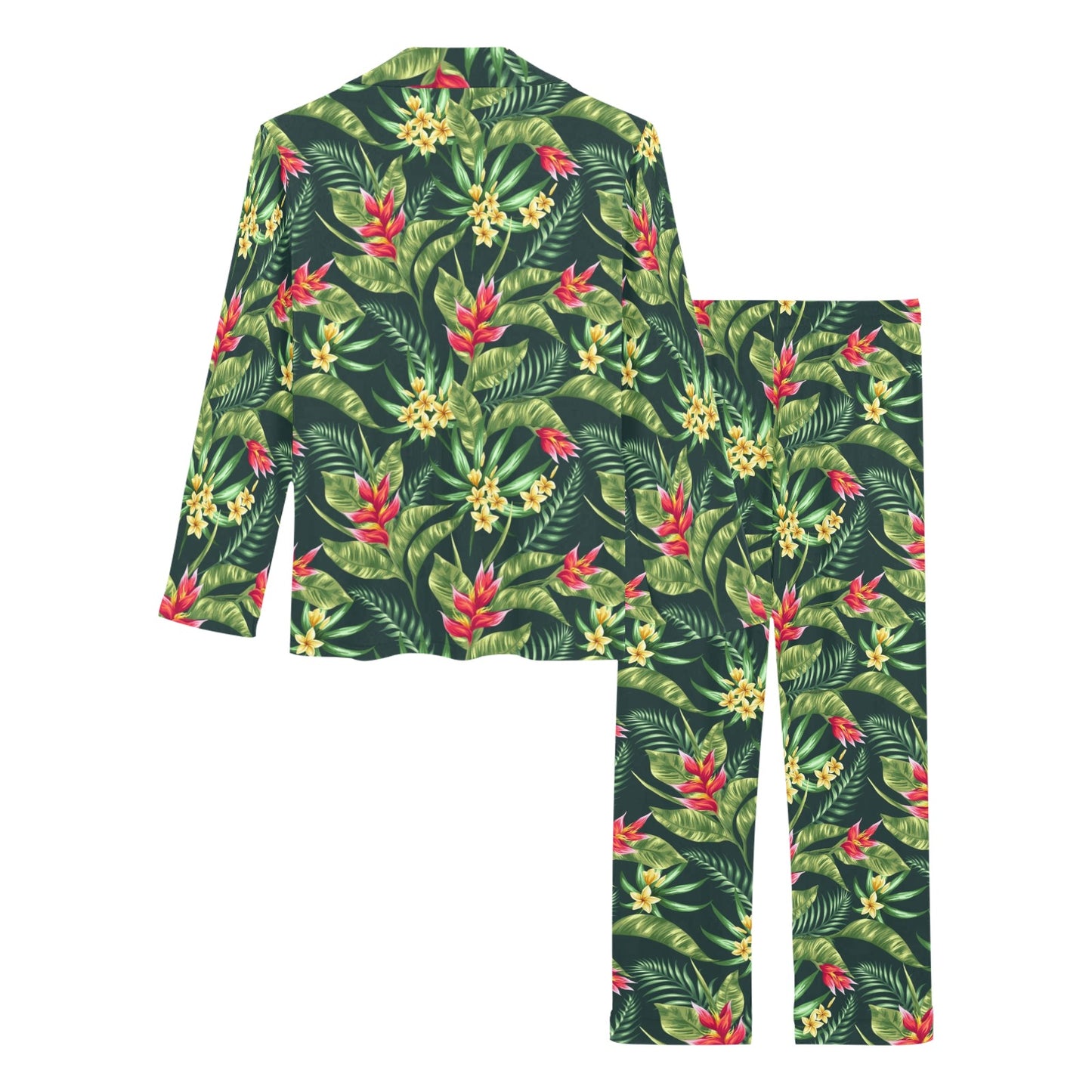 Tropical Folower Red Heliconia Print Women's Long Pajama Set