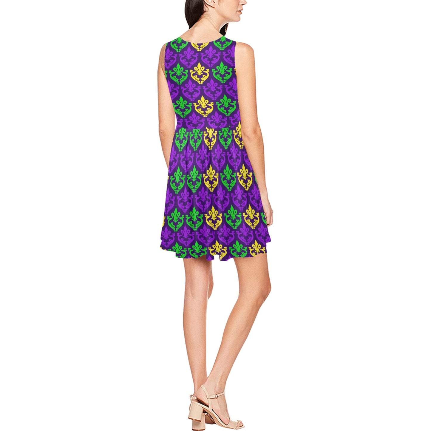 Mardi Gras Pattern Print Design 02 Sleeveless Dress