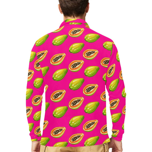 Papaya Pattern Print Design PP02 Long Sleeve Polo Shirt For Men's