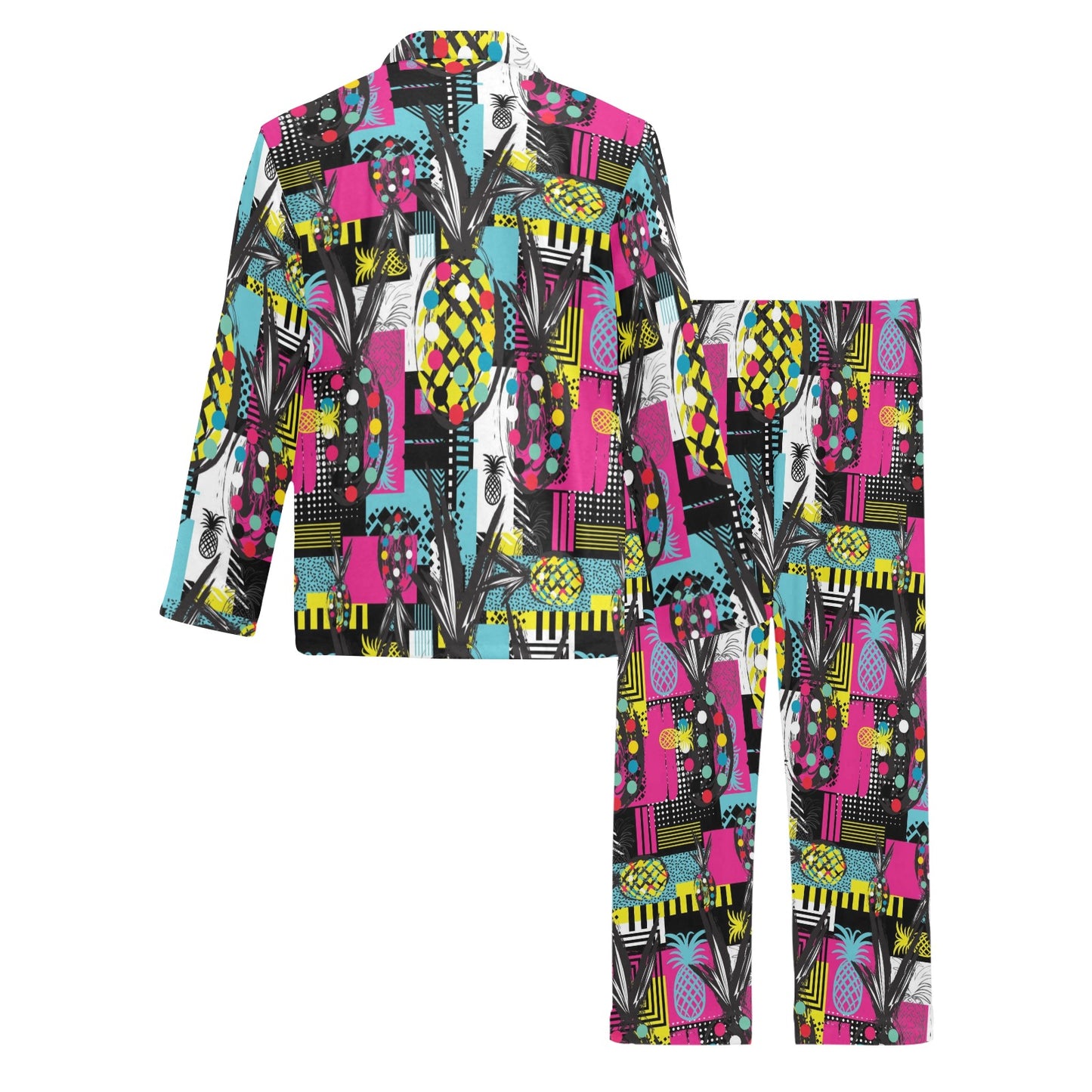 Pop Art Pineapple Pattern Print Design A02 Men's Long Pajama Set