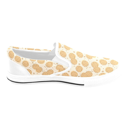 Waffle Print Design LKS303 White Slip Ons Canvas Women's Shoes