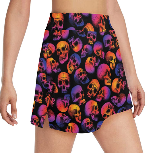 Skull Multicolor Print Design LKS3011 17" Golf & Pickleball Skort with Pockets