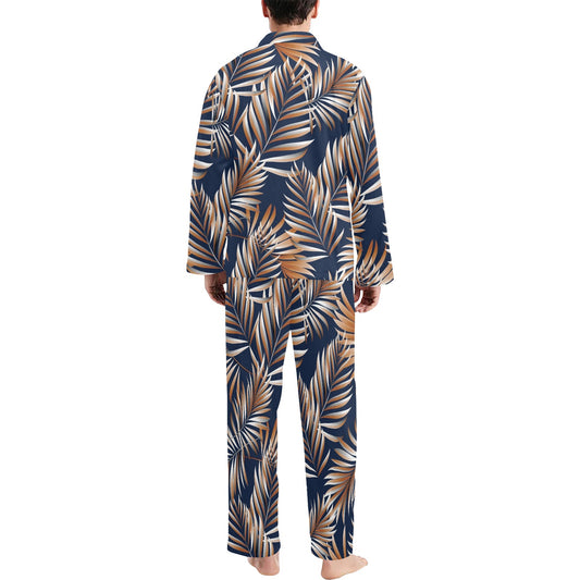 Tropical Flower Pattern Print Design TF07 Men's Long Pajama Set