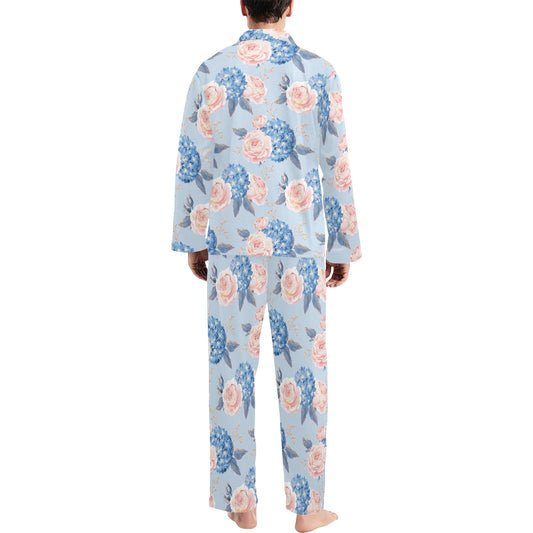 Hydrangea Pattern Print Design HD06 Men's Long Pajama Set