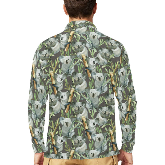 Koala Pattern Design Print Long Sleeve Polo Shirt For Men's