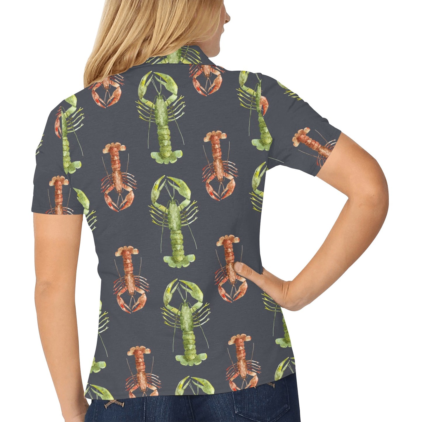 Lobster Pattern Print Design 01 Women's Polo Shirt
