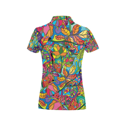 Psychedelic Trippy Flower Print Women's Polo Shirt