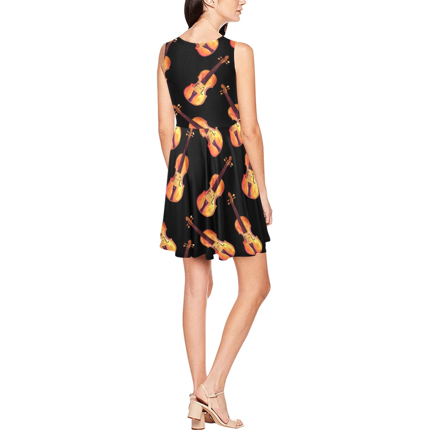 Violin Pattern Print Design 04 Sleeveless Dress