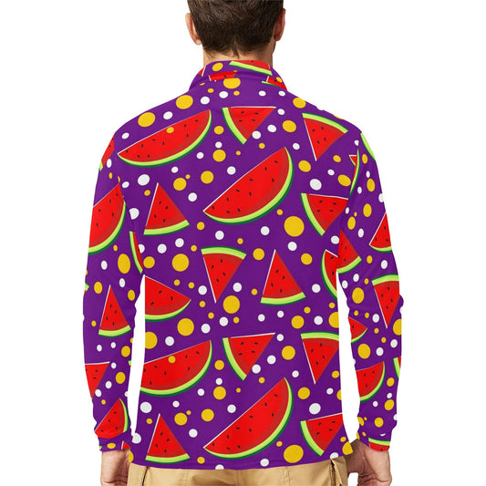 Watermelon Pattern Print Design WM010 Long Sleeve Polo Shirt For Men's