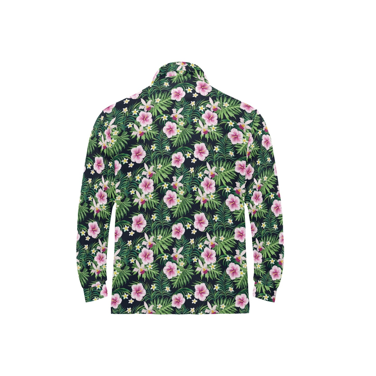 Hibiscus Tropical Print Design LKS309 Long Sleeve Polo Shirt For Men's