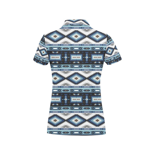 Navajo Dark Blue Print Pattern Women's Polo Shirt