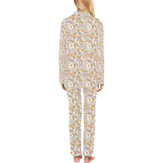 Seashell Print Design LKS309 Women's Long Pajama Set