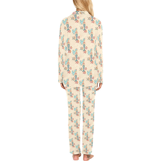 Mermaid Girl With Fish Design Print Women's Long Pajama Set
