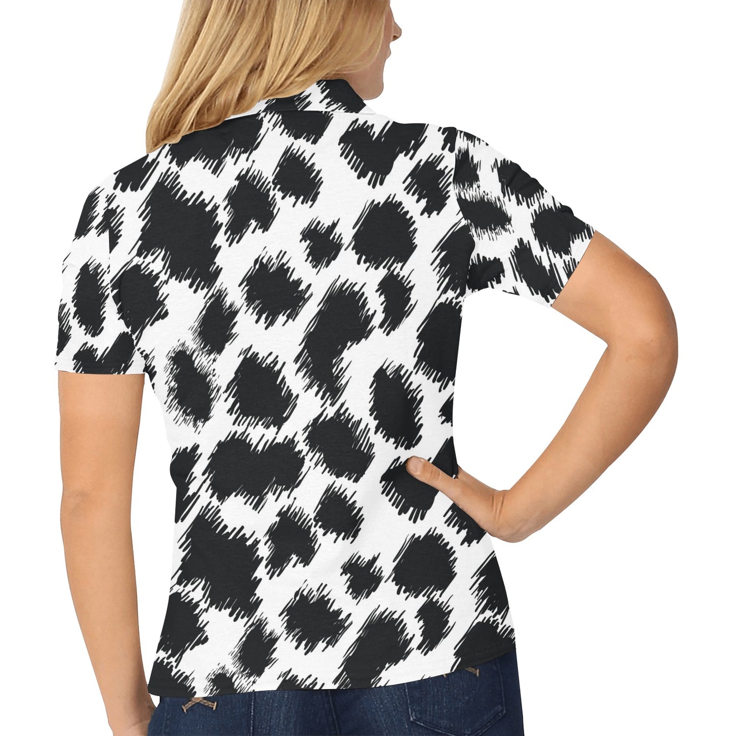 Cheetah Black Print Pattern Women's Polo Shirt