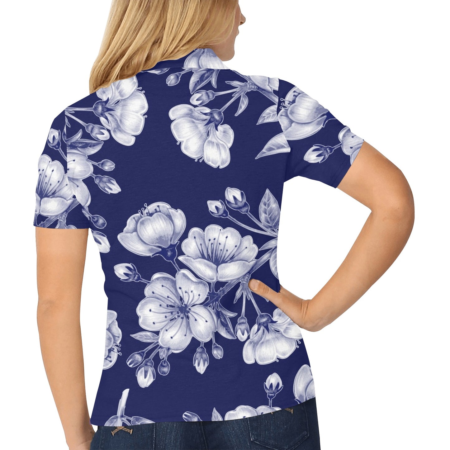 Cherry Blossom Pattern Print Design CB01 Women's Polo Shirt