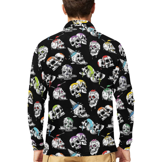 Skull Print Design LKS3013 Long Sleeve Polo Shirt For Men's