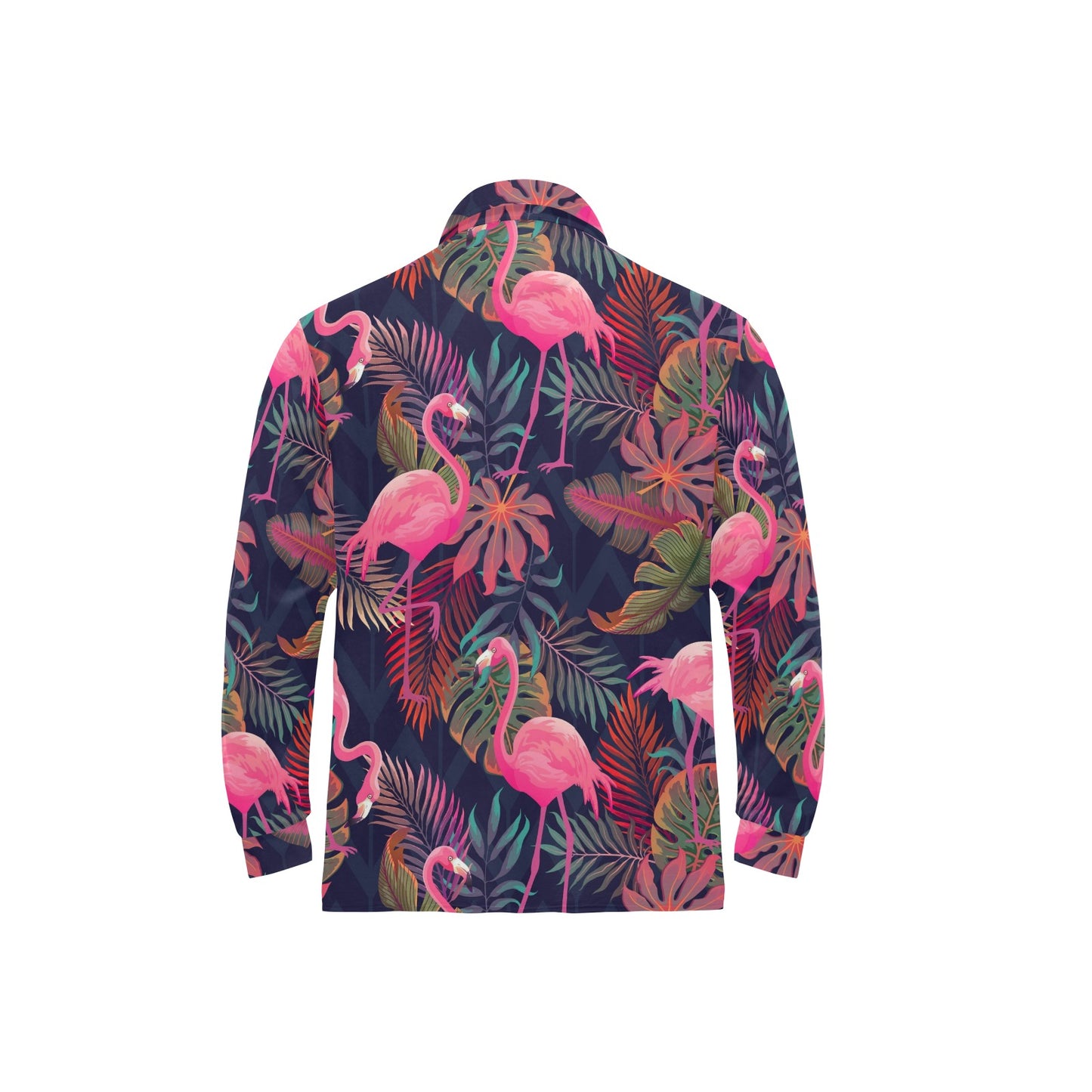 Flamingo Tropical Pattern Long Sleeve Polo Shirt For Men's
