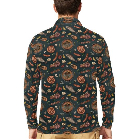 Barbecue Pattern Print Design 02 Long Sleeve Polo Shirt For Men's