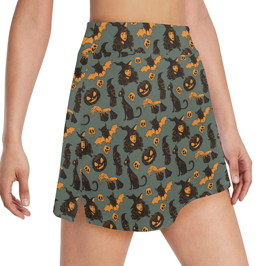 Witch Bat Halloween Print Design LKS305 17" Golf & Pickleball Skort with Pockets
