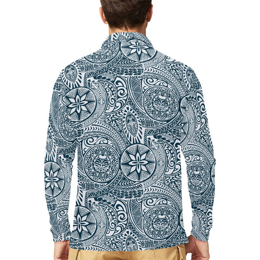 Samoan Pattern Print Design LKS306 Long Sleeve Polo Shirt For Men's