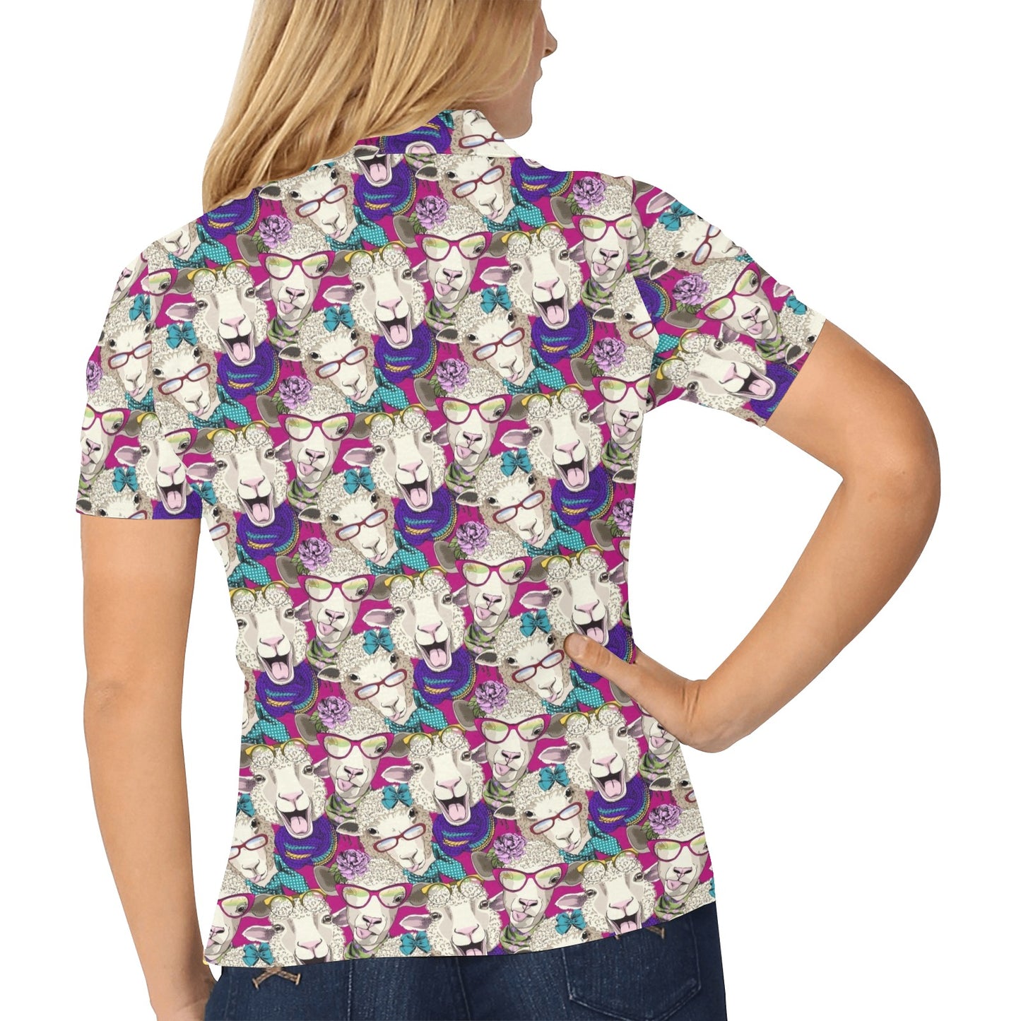 Sheep Print Design LKS403 Women's Polo Shirt