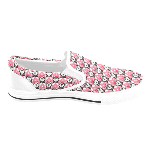 Siberian Huskies Christmas Themed Print Design LKS302 White Slip Ons Canvas Women's Shoes