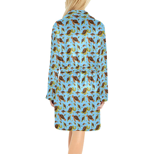 Hello Sea Turtle Print Pattern Women's Fleece Robe