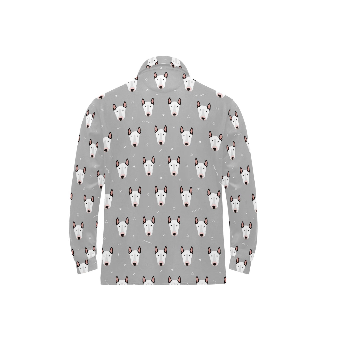 Bull Terrier Head Print Pattern Long Sleeve Polo Shirt For Men's