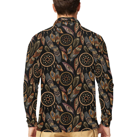 Dream catcher embroidered style Long Sleeve Polo Shirt For Men's
